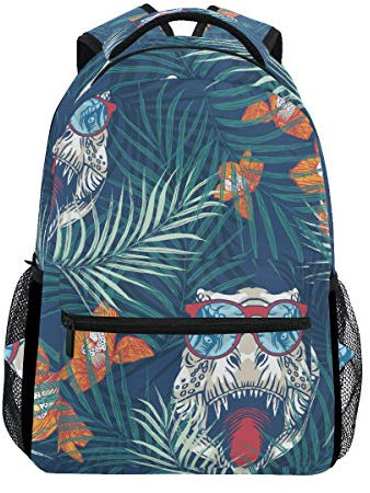 Amkong Dinosaurs Tropical Palm Leaf Pattern Large Backpack Daypacks Durable Laptop Travel School Bag Bookbags with Multiple Pockets