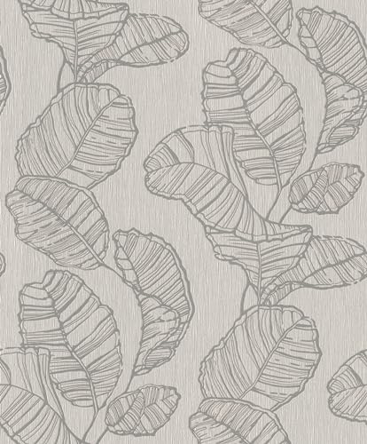 Rasch Tapeten 822625 - Vliestapete mit Blättern in Grau aus der Kollektion Color your life - 10,05 m x 0,53 m (LxB)