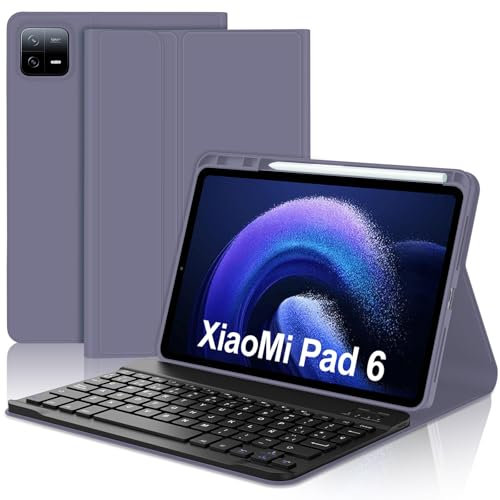 JADEMALL Coque Clavier pour Xiaomi Pad 6/6 Pro 11 2023, AZERTY Clavier Bluetooth Magnétique Détachable pour Tablette Xiaomi Pad 6/6 Pro, Violet