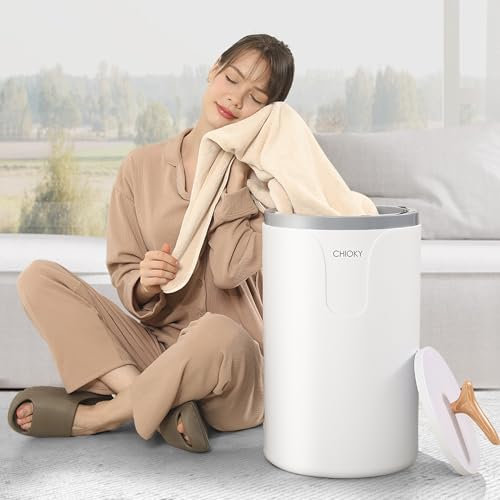 CHIOKY Towels Warmer for Bathroom, Hot Tub Large Towel Warmer Bucket with Timer and Fragrance Disc, Fits Up to Two 40X70 Oversized Towels, Blanket, Clothes and Robe for Single or Double, White