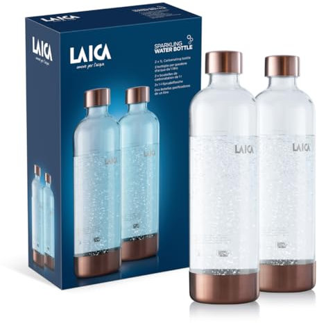 LAICA Sparkling Water Maker Spare Bottles, 2 Pack, 1L Capacity