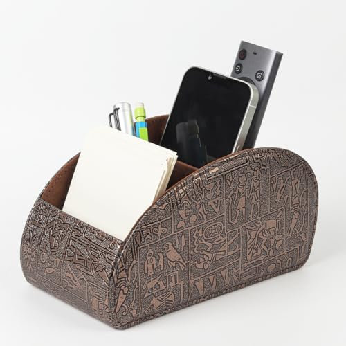 WAYIFON Fernbedienungshalter mit 5 Taschen, Große Halterung für TV, DVD,4K Stick und Bluray Fernbedienungen, Fernbedienung Aufbewahrung für Stifte,L-Retro Braun