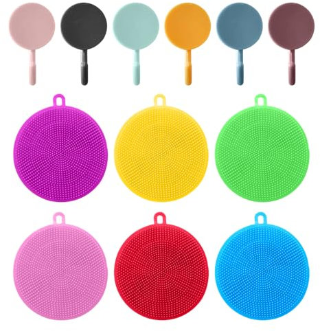 6 Piezas de paños de Cocina de Silicona, 6 Piezas de Ganchos, paños de Cocina antiadherentes, Trapos multifuncionales, estropajos de Cocina, cepillos para Lavar Platos y ollas