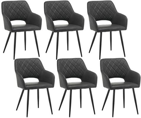CLIPOP Esszimmerstühle, 6er Set, Polsterstühle mit Armlehnen, Metallbeine, Kunstleder Bezug, Kunstleder Grau, bis 150 kg belastbar, für Arbeitszimmer, Wohnzimmer, Schlafzimmer (6er, Kunstleder Grau)