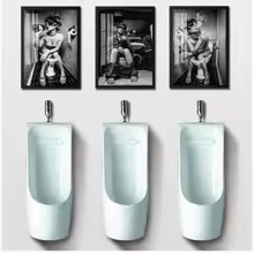 KEMEIQI Bild Poster Schwarz-Weiß-Gemälde Toilette Sexy Frau Mann Leinwanddrucke Bar Mädchen Rauchen Und Trinken Badezimmer 50x70cmx3 Rahmenlos