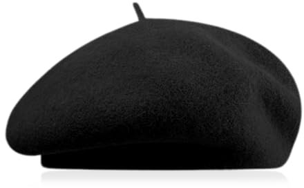 GIDWRIY Chapeau Beret Femme Hiver Chic Français,Beret Laine Femme,Béret Artiste Élégant,Béret De Couleur Unie,Béret Chapeau Vintage,Berret Basque Stylé Classique Souple Hiver,Beret Parisien-Noir