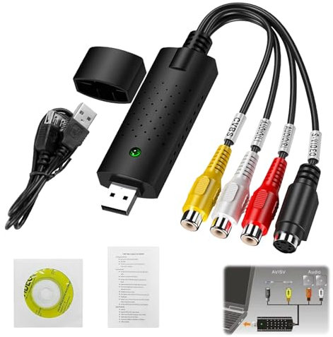 USB Video Capture Device Audio Video Grabber USB 2.0 Videos Capture Device for Editing Hi8 VHS to DVD Digitize Compatible with Windows Xp/Vista/10/8/7
