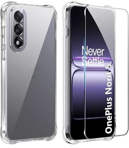 FDHYFGDY Hülle für OnePlus Nord 5 Handyhülle + 1x Schutzfolie, Transparente Silikon Schutzhülle, Anti-Kratzer, Anti-Vergilbung und Stoßfest,Dünne, Weiche, Transparente TPU case