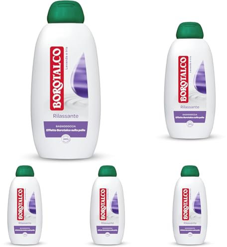 Borotalco Bagnodoccia Rilassante Lavanda e Iris, Bagnoschiuma Corpo, Formula Rilassante, Relax Assoluto, Effetto Borotalco sulla Pelle, Dermatologicamente Testato, Flacone da 600 ml (Confezione da 5)