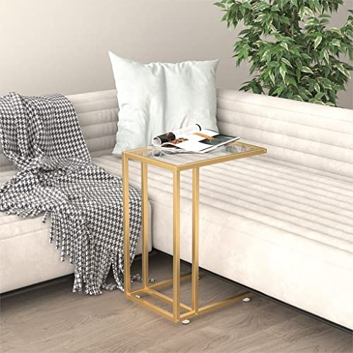 Ziaphsol Computer-Beistelltisch Transparent, 50x35x65 cm, Hartglas mit Goldrahmen, robuster Glastisch für Laptop, Couchtisch, Sofatisch, Wohnzimmer, Schlafzimmer