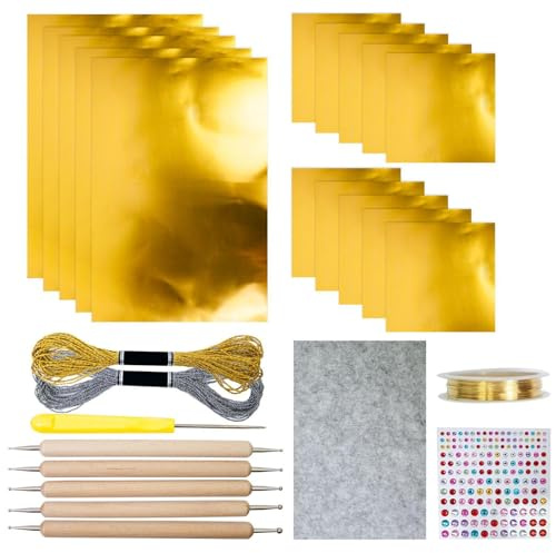 Feuilles De Papier D'aluminium Pour L'artisanat Créatif, Kit De Gaufrage Décoratif En Feuille, Accessoires Bricolage Dorés Brillants Avec Effet Scintillant, Pour Bricolage, Peinture, Dorure(Or)
