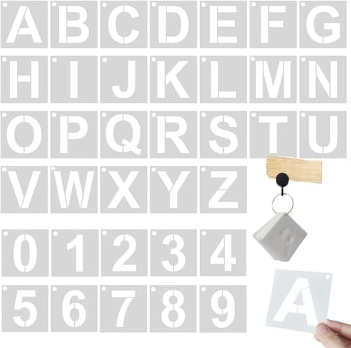 BUCHSTABEN SCHABLONE SET 36-teilig: Wiederverwendbare Buchstaben & Zahlen - 2 Zoll (5cm) normschriftschablone für Handlettering, Basteln, Malen, DIY-Projekte