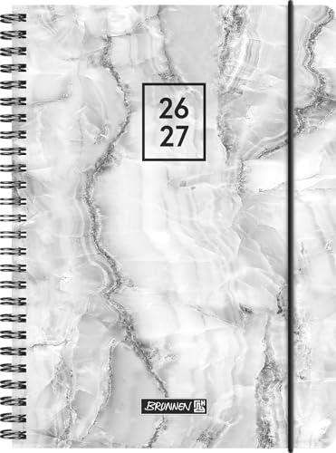 Schülerkalender 2026/2027 Grey Marble | A5, Kunststoff: 2 Seiten = 1 Woche ; Kalendarium: 18 Monate Juli 2026 bis Dezember 2027