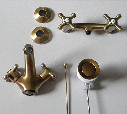 SET Bad Dusche + Waschtisch Armatur Zweigriff Nostalgie altmessing bronziert