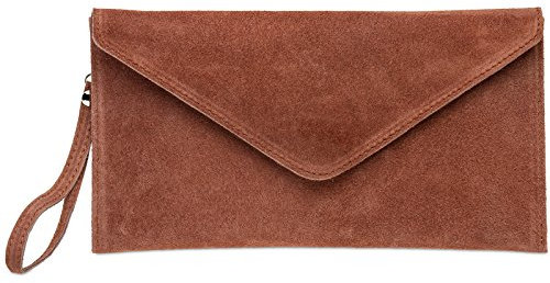 Caspar TL708 Damen Velours Wildleder Clutch Tasche Abendtasche mit Handschlaufe, Farbe:altrosa, Größe:One Size