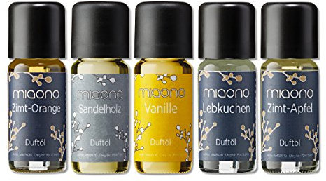 Duftöl Set Wunderbare Winterwelt - Sandalwood, Zimt-Orange, Lebkuchen, Vanille, Zimt-Apfel - Raumduft für entspannte Winteratmospäre (5x10ml)