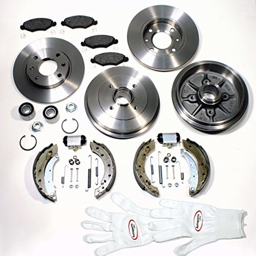 Autoparts-Online Set 60003148 Bremsscheiben massiv + Bremsbeläge vorne + Bremstrommeln + Bremsbacken + Radlager + Radbremszylinder + Zubehör hinten
