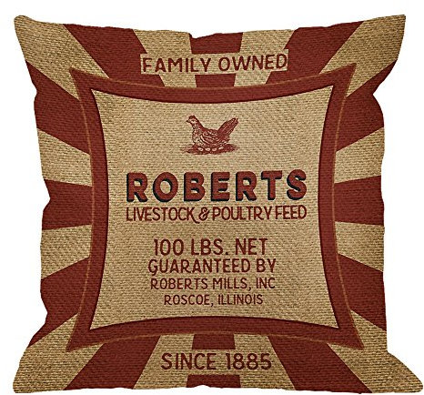 hgod Designs Dekorativer Überwurf-Kissenbezug Fall Vintage futtermitteln und Saatgut Sack Huhn Jute Kissen Baumwolle Leinen Outdoor Indoor quadratisch für Home Sofa Couch 45,7 x 45,7 cm rot braun