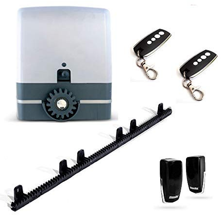 Kit para automatizar tu puerta de garaje corredera modelo VDS SIMPLY 230v 600 Kg, incluye motor, 2 mandos Rolling Code 433mhz, placa de control, 4 metros de cremallera, fotocélula y manuales.