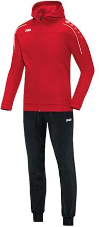 JAKO Trainingsanzug Damen Polyester Classico mit Kapuze Rot Gr. 42 - Jogginganzug 2-teilig für Sport und Alltag, Jogginghose & Trainingsjacke