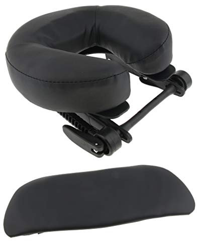 Hellery Pack of 3, Massage Bed Headrest - Adjustable & Cradle Rest Cushion (Leather Cover, Easy to Clean) & Massage Table Hanging Armrest, Black
