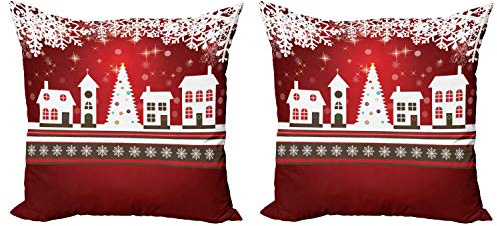 ABAKUHAUS Weihnachten Dekokissen Kissenbezug 2er Pack, Winter-Thema-Baum, Modern Accent Doppelseitiger Digitaldruck, 60x60, Rot Weiß