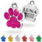 Ibera Gifts - Chapa Perro Grabada en Forma de Pata con Purpurina, Placa Perro Personalizada para Perros y Gatos Pequeños y Medianos, Tamaño 24 mm x 27 mm, Chapa Identificativa Perro y Gato (Fucsia)