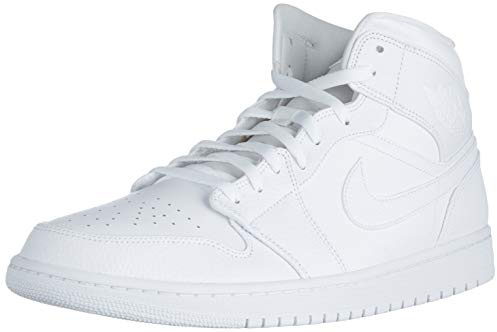 Nike Air Jordan 1 Mid, Basketballschuhe für Herren, Weiß Weiß/Weiß, 49.5 EU