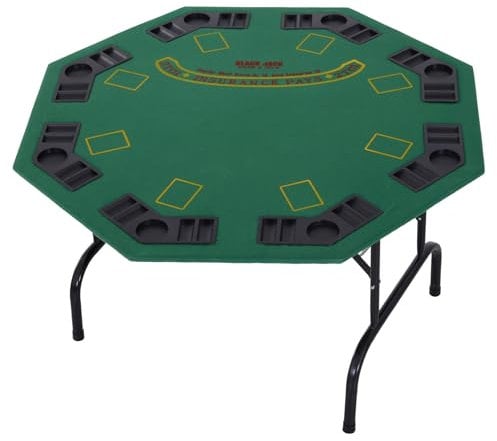 HOMCOM 8 Player Folding Games Poker Table with Chip Cup Holder Steel Base Felt Top Octagon Blackjack Green