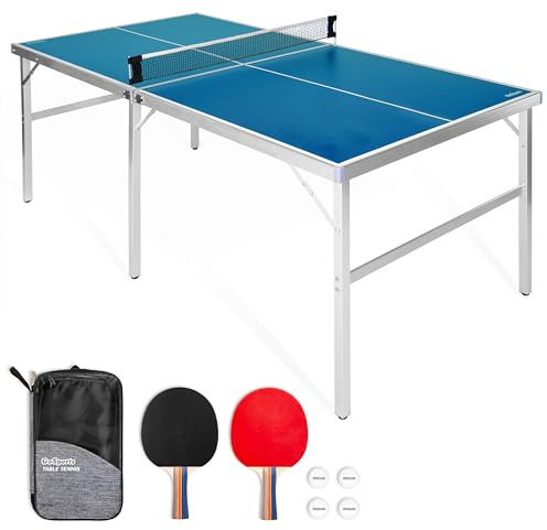 GoSports 6 ft x 3 ft Mid-Size Table Tennis Game Set - Indoor/Outdoor Portable Table Tennis Game with Net, 2 Table Tennis Paddles and 4 Balls