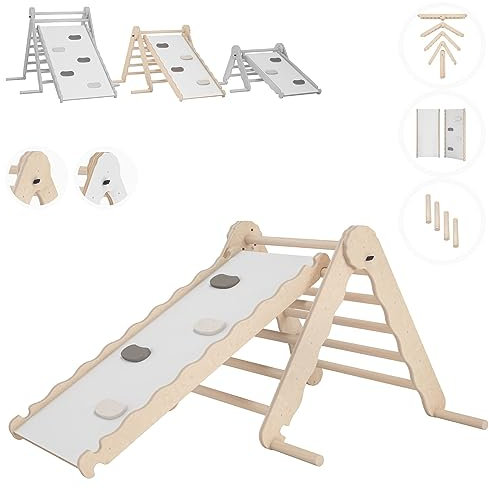 MAMOI® Triángulo de Escalada con toboganes Infantiles | Montessori tobogán de Madera diseño Minimalista | Gimnasio niños de Madera Natural | Gimnasio para niños | CE | 100% Eco