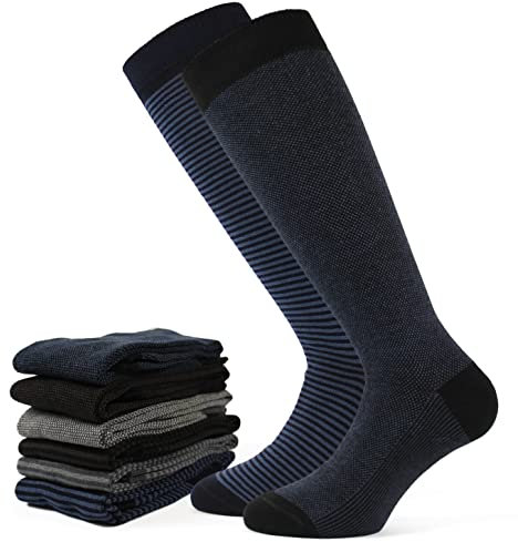 Citycalze Calze Uomo Lunghe in Caldo Cotone Righe + Fantasia - Made in Italy (Taglia 43-46, 3P Fantasia + 3P Righe)