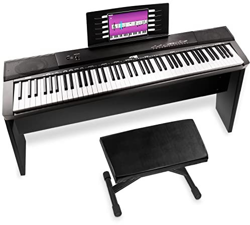 MAX KB6W E Piano 88 Tasten, Set, feststehendes Stage Piano Keyboard mit Hocker, Anschlagdynamik, USB Midi Anschluss, Sustain Pedal, Digital Piano, E Klavier, Midi Keyboard - Schwarz