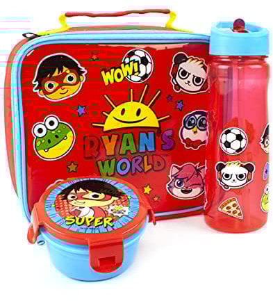Ryans World Lunch Box Set for Kids | Boys Insulated Bag, Water Bottle & Snack Pot | Adventure with Red Titan Superhero | YouTube Merchandise | Carry Ryan's Adventure On Your Back | Keeps Food Fresh