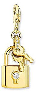 THOMAS SABO Sabo Damen Charm Anhänger Schloss mit Schlüssel 925er Sterlingsilber 750er Gelbgold Vergoldung mit Zirkonia, 1876-414-14