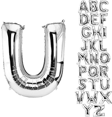 DekoRex Folienballon Silber 82cm Luftballon Geburtstag Hochzeit Deko (Buchstabe U)