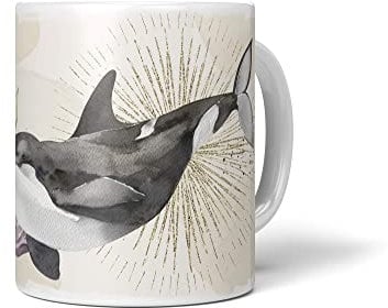Paul Sinus Dekorative Tasse mit schönem Motiv Orca Schwertwal Killerwal Wasserfarben Aquarell Vintage
