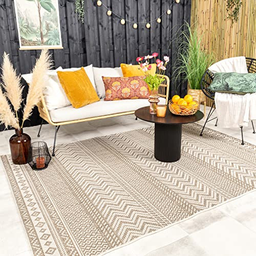 FRAAI In- & Outdoor Jute Teppich - Nomad Aztec Creme 160x230cm - Wetterfest - Polypropylen - Flachgewebe - Wohnzimmer, Esszimmer, Balkon, Garten/Terrasse - Terrasse - Rug