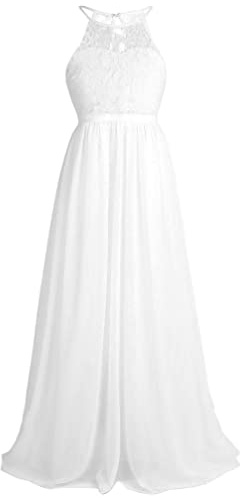 TiaoBug Mädchen Kinder festlich Spitzen langes Kleid Hochzeit Partykleid | Blumenmädchenkleid 104 116 128 140 152 164