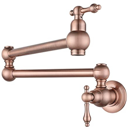 ROLYA Antique Copper Single Cold Pot Filler Faucet Farmhouse Wall Mounted Kitchen Tap with Dual Swing Joints