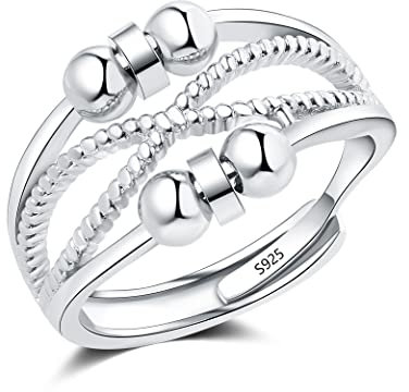 Cangall Silber Anxiety Rings, 925 Sterling Silber Damen Fidget Rings, Offen Einstellbar Stressringe Dekompressionsringe, Unendlichkeit Silber Spinner Fidget Ring mit Band, Unisex Anti Angst Ringe