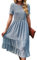 BebreezChic Damen Sommerkleid Maxikleider Kurzarm Rundhals Swiss Dot Rüschen Falten Einfarbig Casual Elegant Cocktailkleid, Blau M