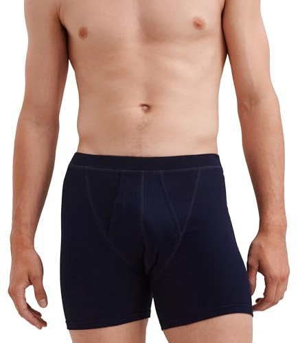 DILLING Men's Cotton Rib Boxer Shorts with Fly Navy XL