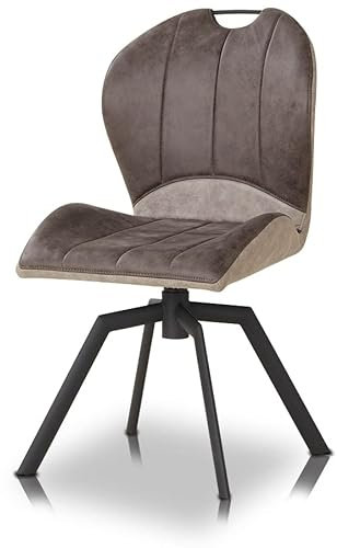 KHG Esszimmerstuhl Dunkelbraun-grau, 360° drehbar, Mikrofaser in Wildleder-Optik, Industrial Look, Drehstuhl, Küchenstuhl, Polsterstuhl, Design Stuhl Gestell aus Metall pulverbeschichtet