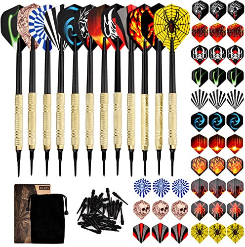 Nivofu Dartpfeile mit Kunststoffspitze, 12 Stück Dart Pfeile Plastikspitzen für Elektronische Dartscheibe, 14 Gramm Soft Darts Pfeile Dartpfeile Profi Dartpfeile Set mit 42 Flights 100 Dartspitzen