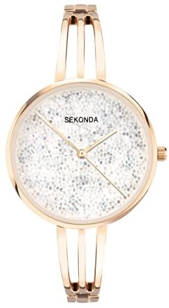 Sekonda Stardust Ladies 36mm Quartz Watch in Silver with Analogue Display, and Rose Gold Alloy Strap 40592