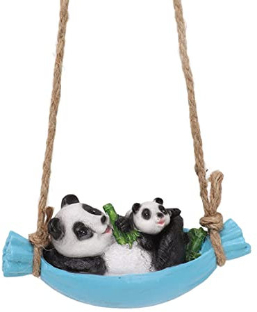 Haofy Garten-Dekofigur, Schaukel-Panda-Statue, Mutter und Baby-Panda, die auf der Schaukel Liegen, Tierskulptur