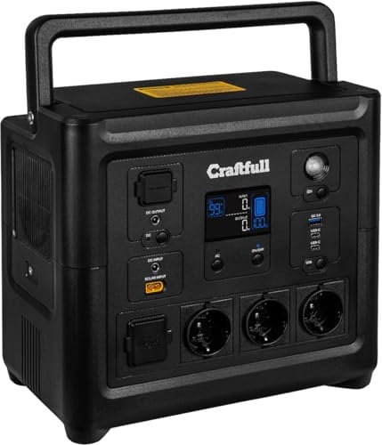 Craftfull Powerstation Fast Charge PS800 | 3 Jahre Garantie - 960 Watt - Lithium LiFePO4 Akku - 80% nach > 2000 Ladezyklen - SOS Signal - USB-C/USB-A/KFZ/Schuko-/Hohl-/Kaltgerätestecker (800 Watt)