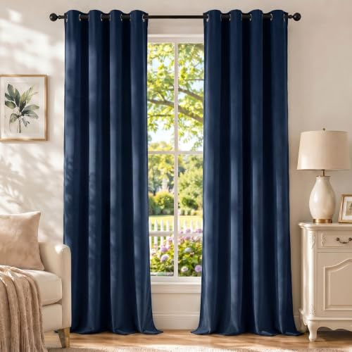 Ystyle Verdunklungsvorhänge mit Ösen Samt 2er Set, 140×180 cm, Blau | Thermovorhang Hitzeschutz für Wohnzimmer, 100% Blickdichte Vorhänge Schlafzimmer, Weich Modern Gardinen Blickdicht