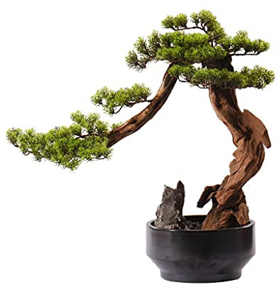 DACUDA Künstlicher Bonsai, künstlicher Bonsai-Baum, Keramik-Blumentopf, Naturstein, künstliche Grünpflanze, Dekoration, gefälschte Kiefern-Topfpflanze